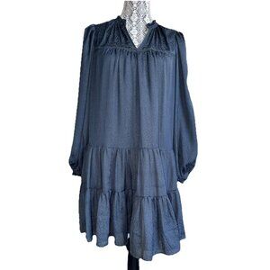 Gentle Fawn Navy Blue V-neckline Ruffle Detail Mini Dress‎ Long Sleeve Size S